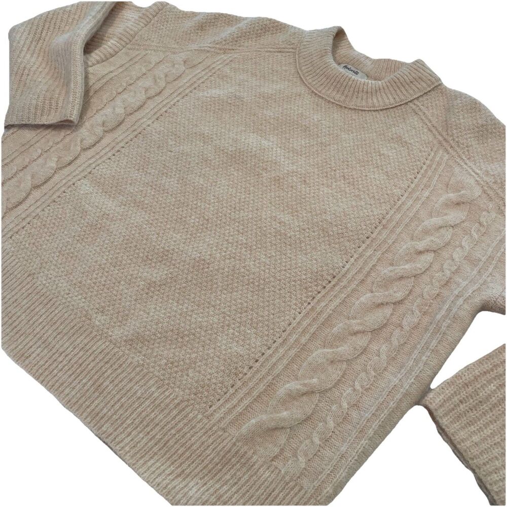 Madewell Cable-Knit Oversized Cropped Cream Oatmeal Sweater Size Large